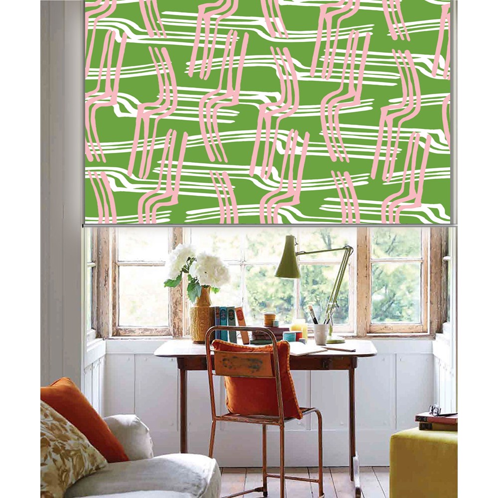 Modern Green Lines Geometric Window Roller Shade