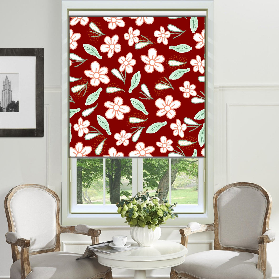 Flower in Red Background Window Roller Shade