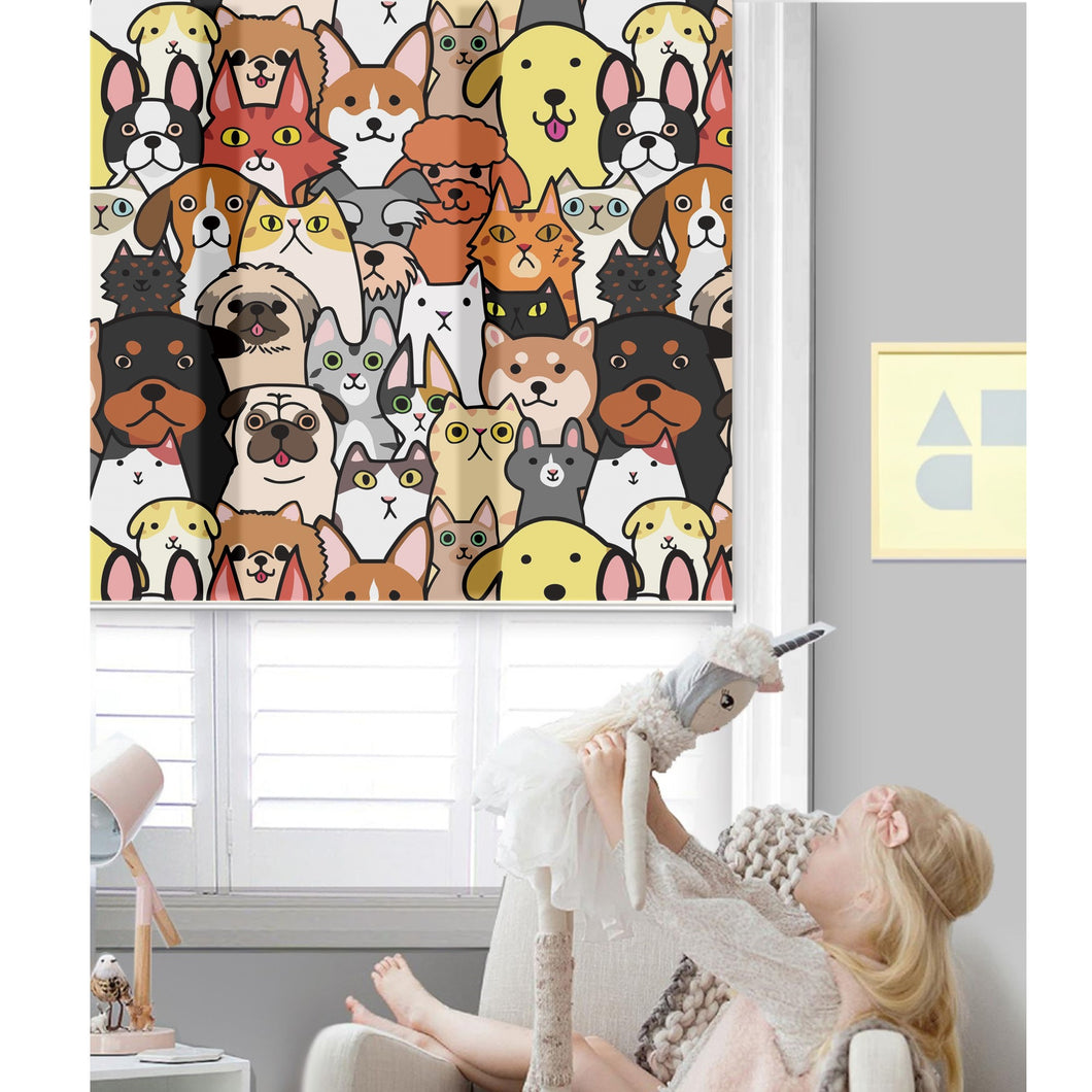 Cute Puppy Doggies Cats Nursery Kid Room Cartoon Window Roller Shade