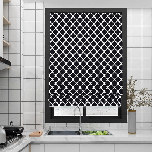 Monochrome Black and White Diamond Shapes Window Roman Shade