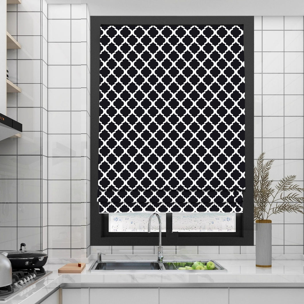 Monochrome Black and White Diamond Shapes Window Roman Shade