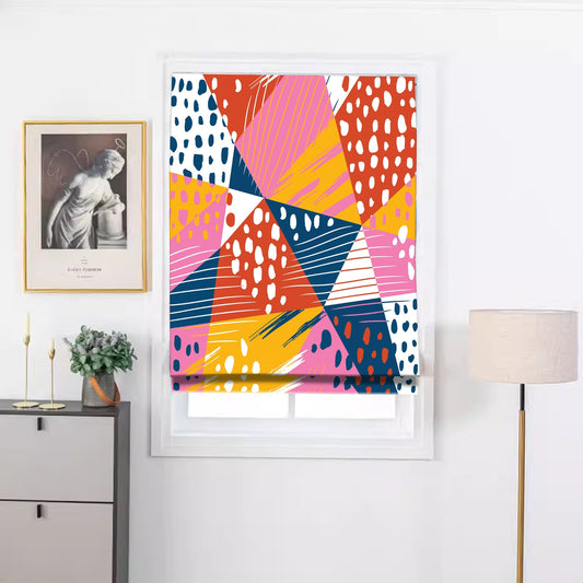 Colorful Maximalist Seamless Geometry Window Roman Shade