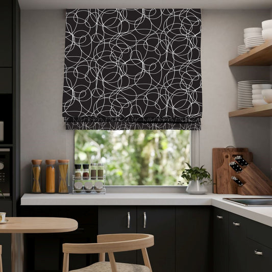 Black and White Modern Minimalist Cosmic Loops Window Roman Shade