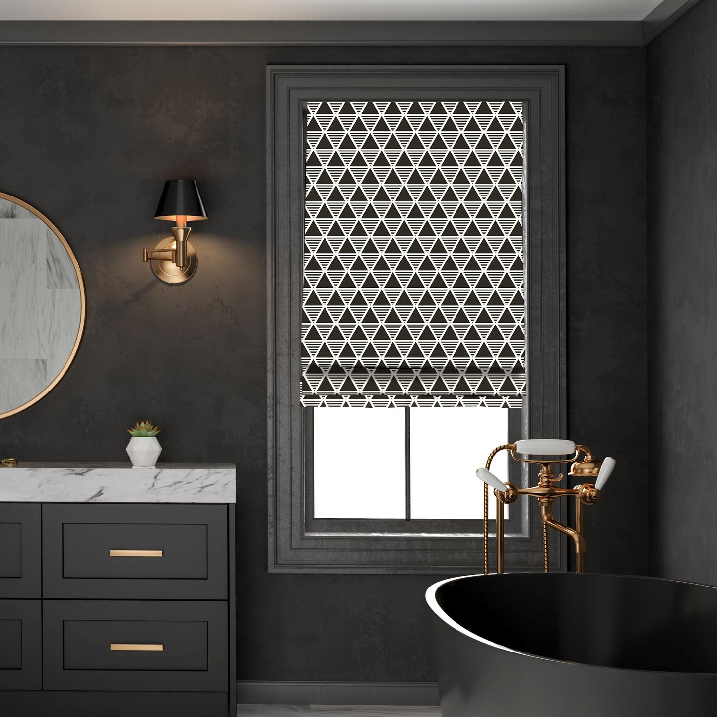 Black and White Modern Minimalist Triangles Window Roman Shade