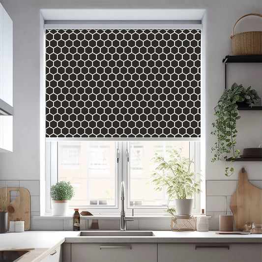 Modern Minimalist Black and White Hexagons Geometry Window Roller Shade