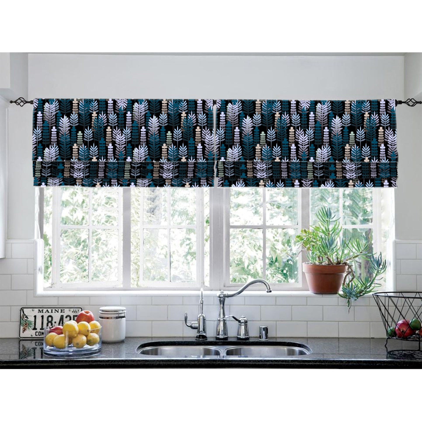 Modern Botanical Faux Roman Shade Valance