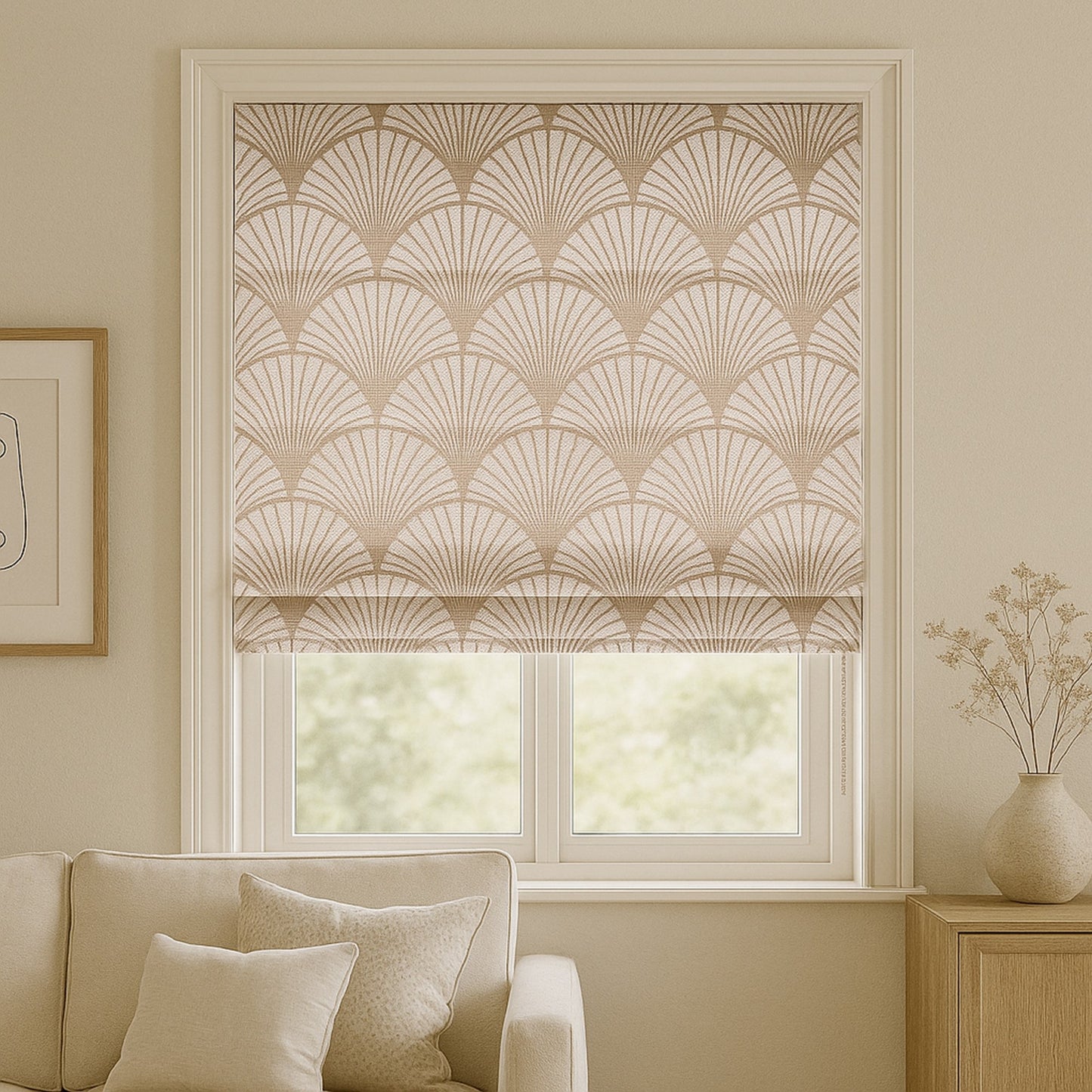 Beige Fan Geometries Pattern Window Roman Shade