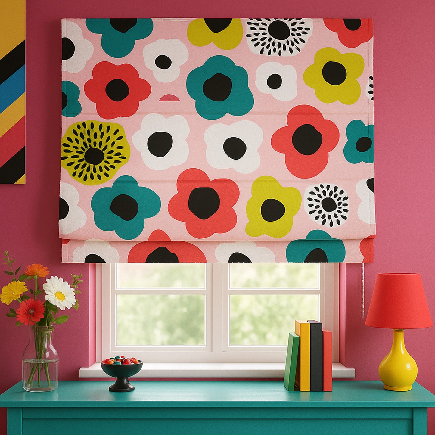 Pink Floral Maximalist Window Roman Shade