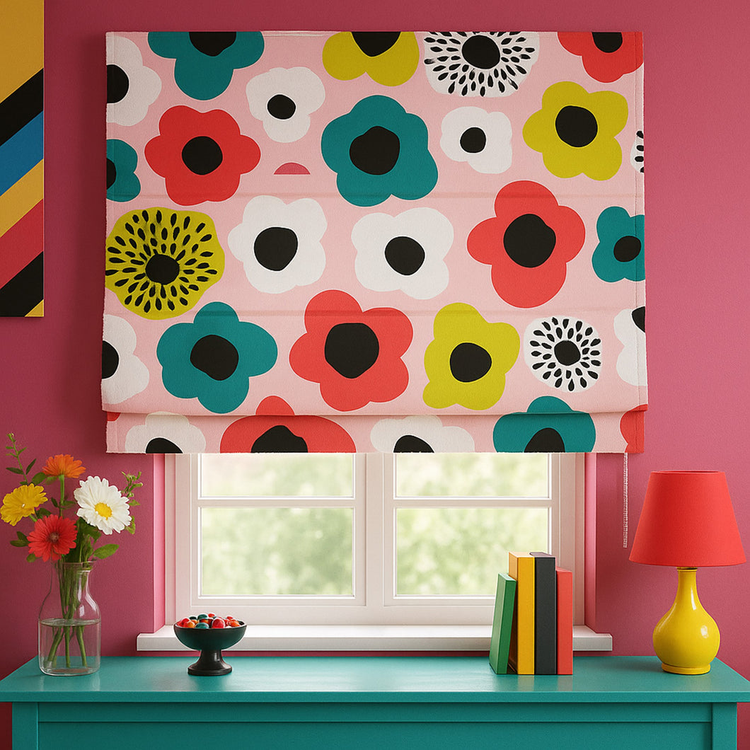 Pink Floral Maximalist Window Roman Shade