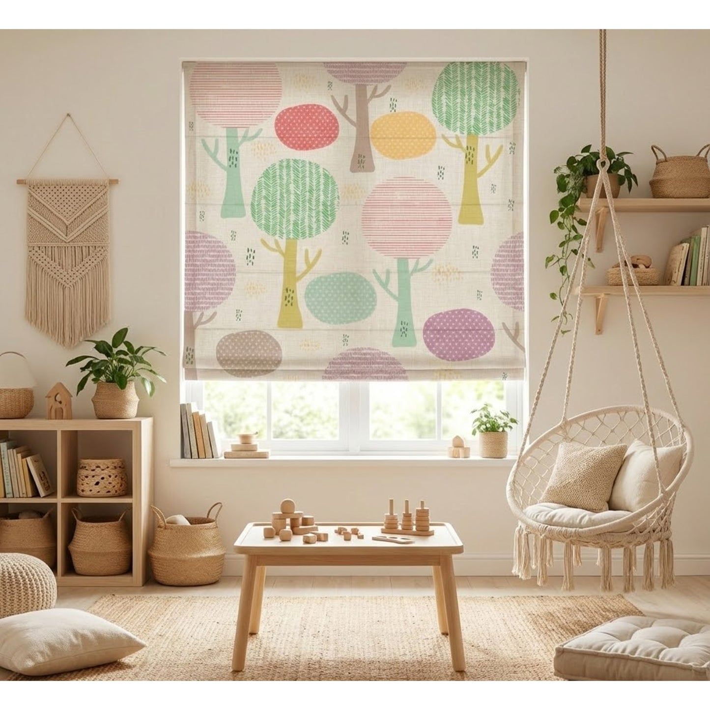 Whimsy Forest Colorful Trees Window Roman Shade