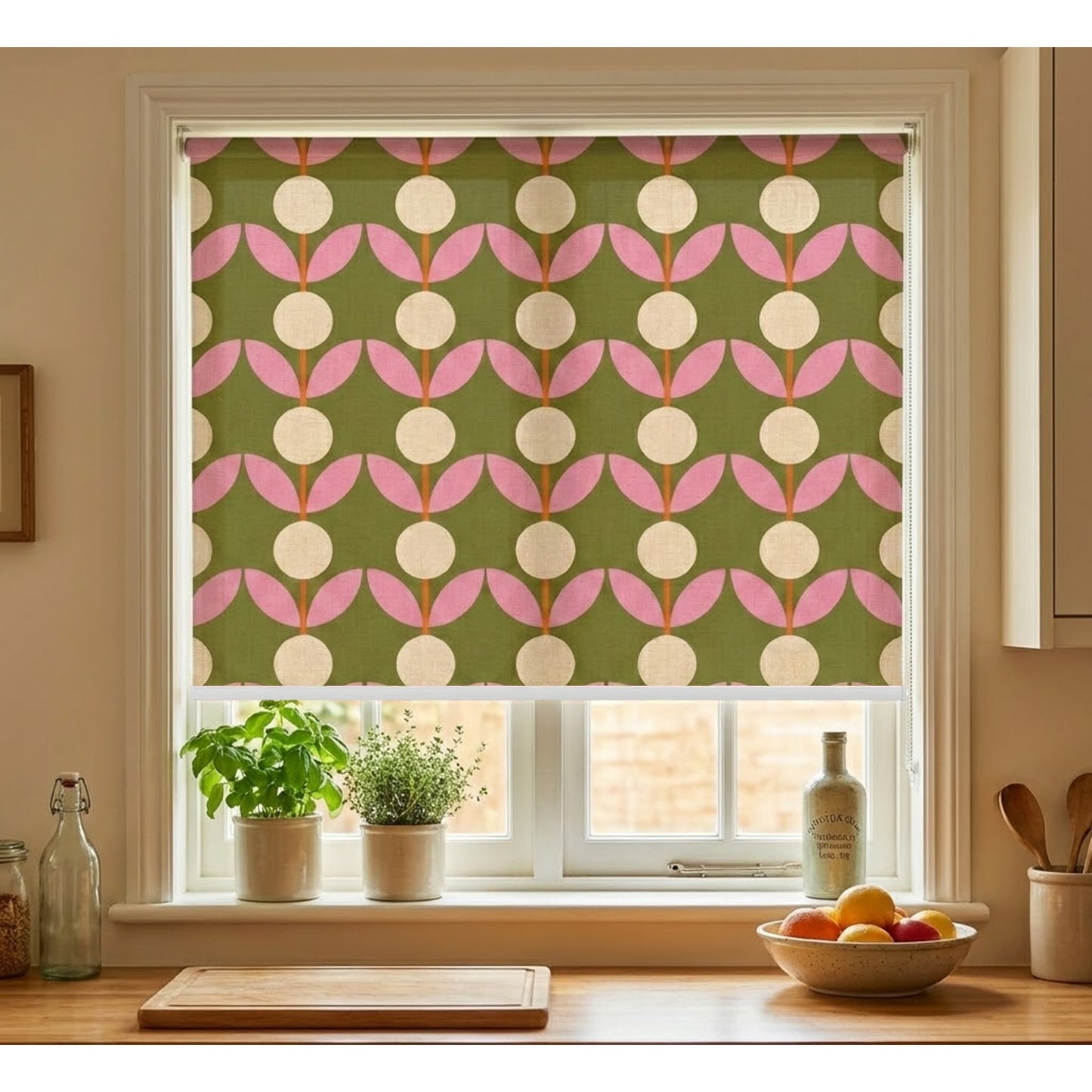 Retro Flora Pattern Window Roller Shade
