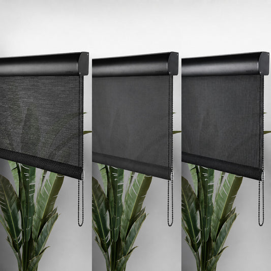 Modern Black Solar Screen Roller Shade – Light-Filtering & See-Through