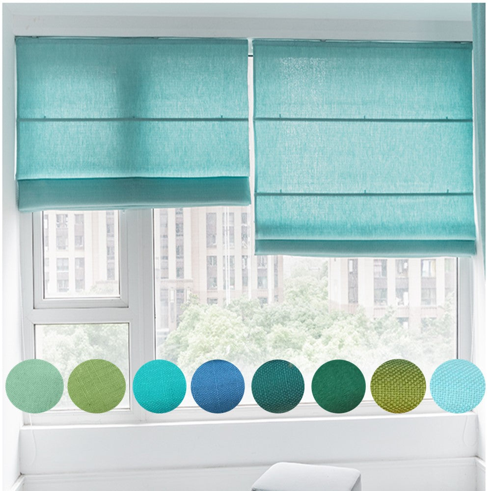 Green Teal Turquoise Blue Hue Palette Linen Window Roman Shade