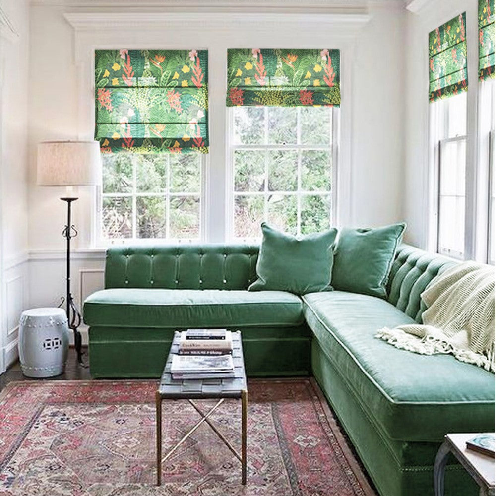 Green Garden Plant Print Fabric Window Roman Shade