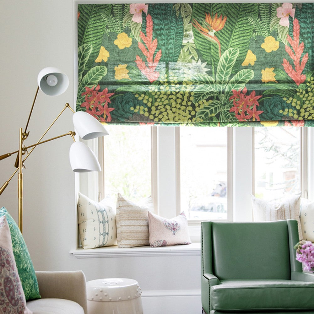 Green Garden Plant Print Fabric Window Roman Shade