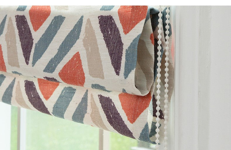 Contemporary Geometric Pattern Linen Window Roman Shade