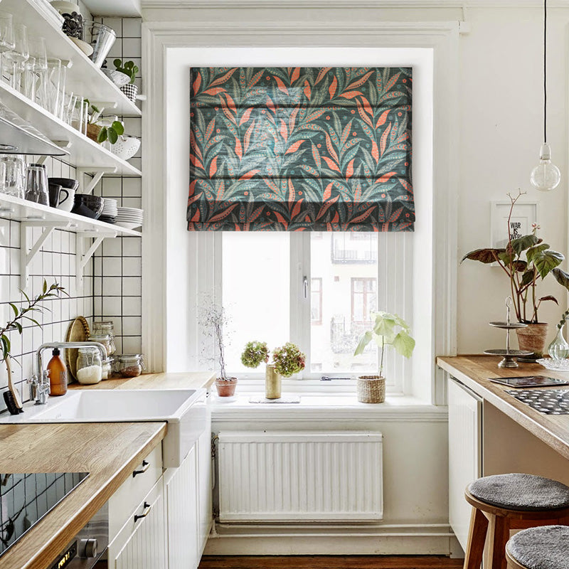 Botanical Plants Garden Print Linen Window Roman Shade