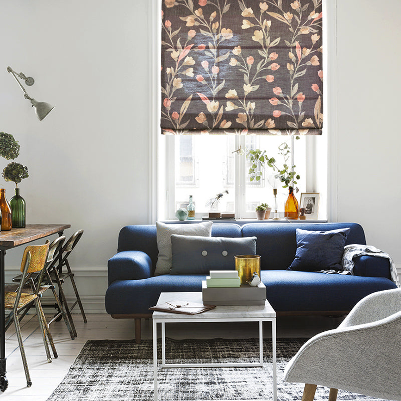 Botanical Rose Flower Print Linen Window Roman Shade