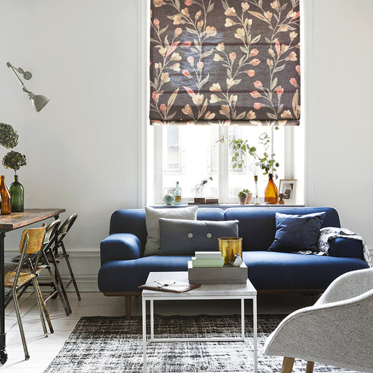 Botanical Rose Flower Print Linen Window Roman Shade