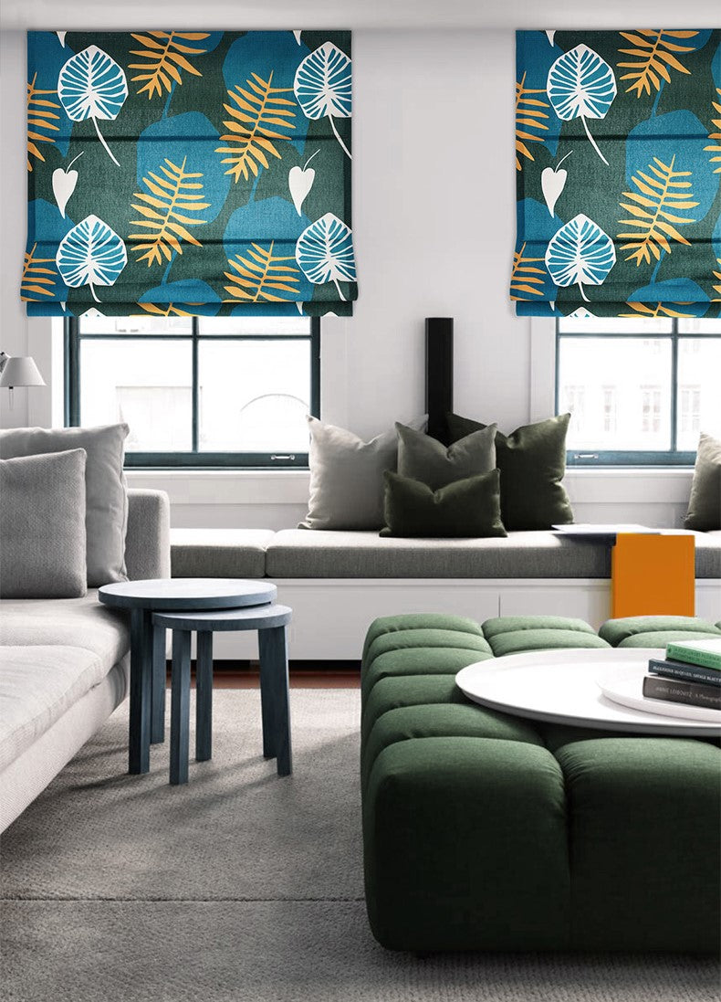 Monstera Leaves Palm Leaf Fabric Window Roman Shade