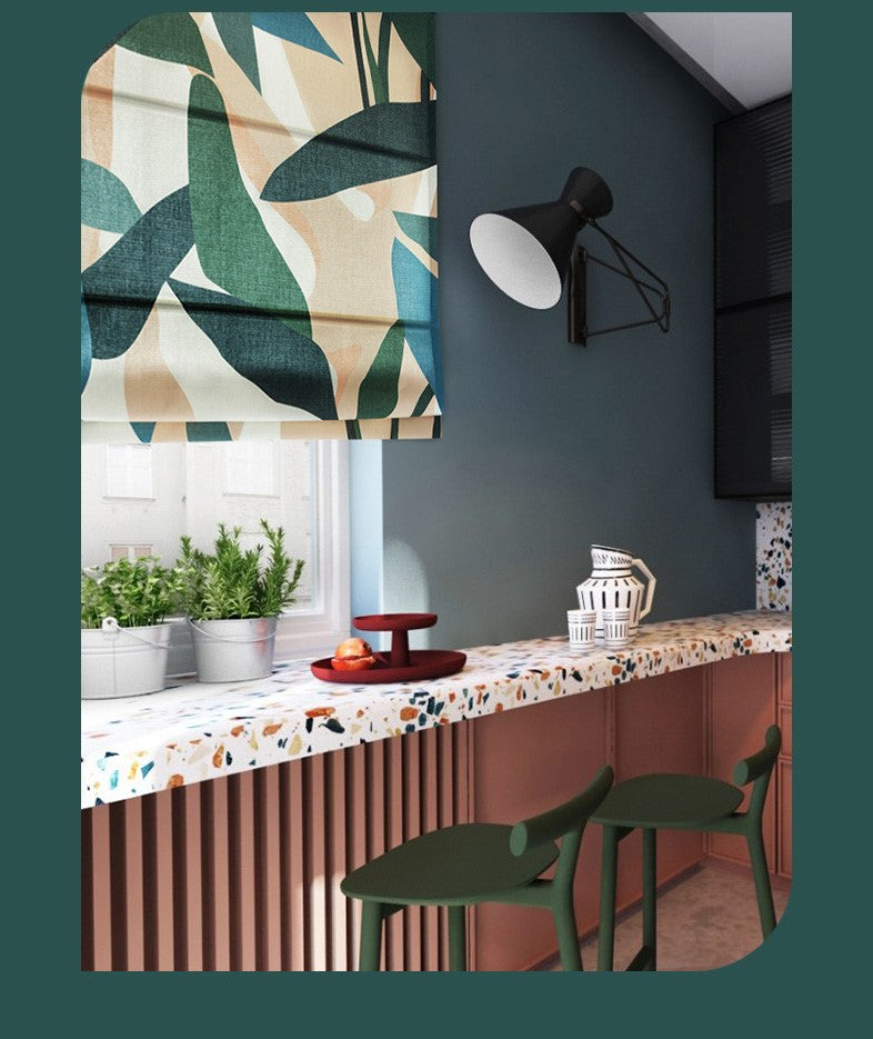 Abstract Botanical Palm Print Fabric Window Roman Shade
