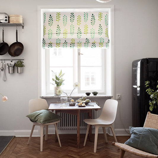 Botanical Plant Leaves Herb and Garden Linen Window Roman Shade