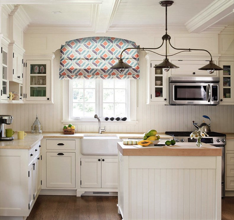 Contemporary Geometric Pattern Linen Window Roman Shade