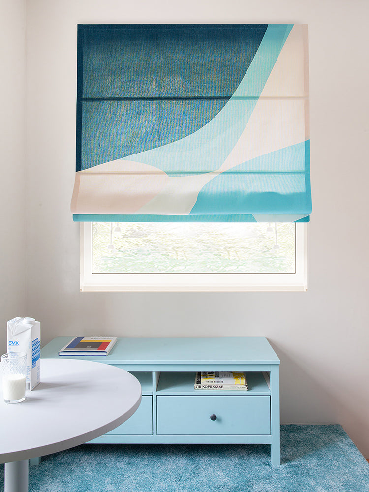 Abstract Blue Indigo Painting Navy Theme Linen Window Roman Shade