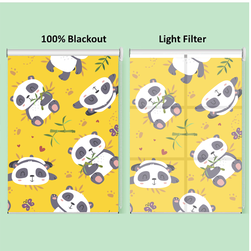 Panda Yellow Kid Nursery Room Window Roller Shade