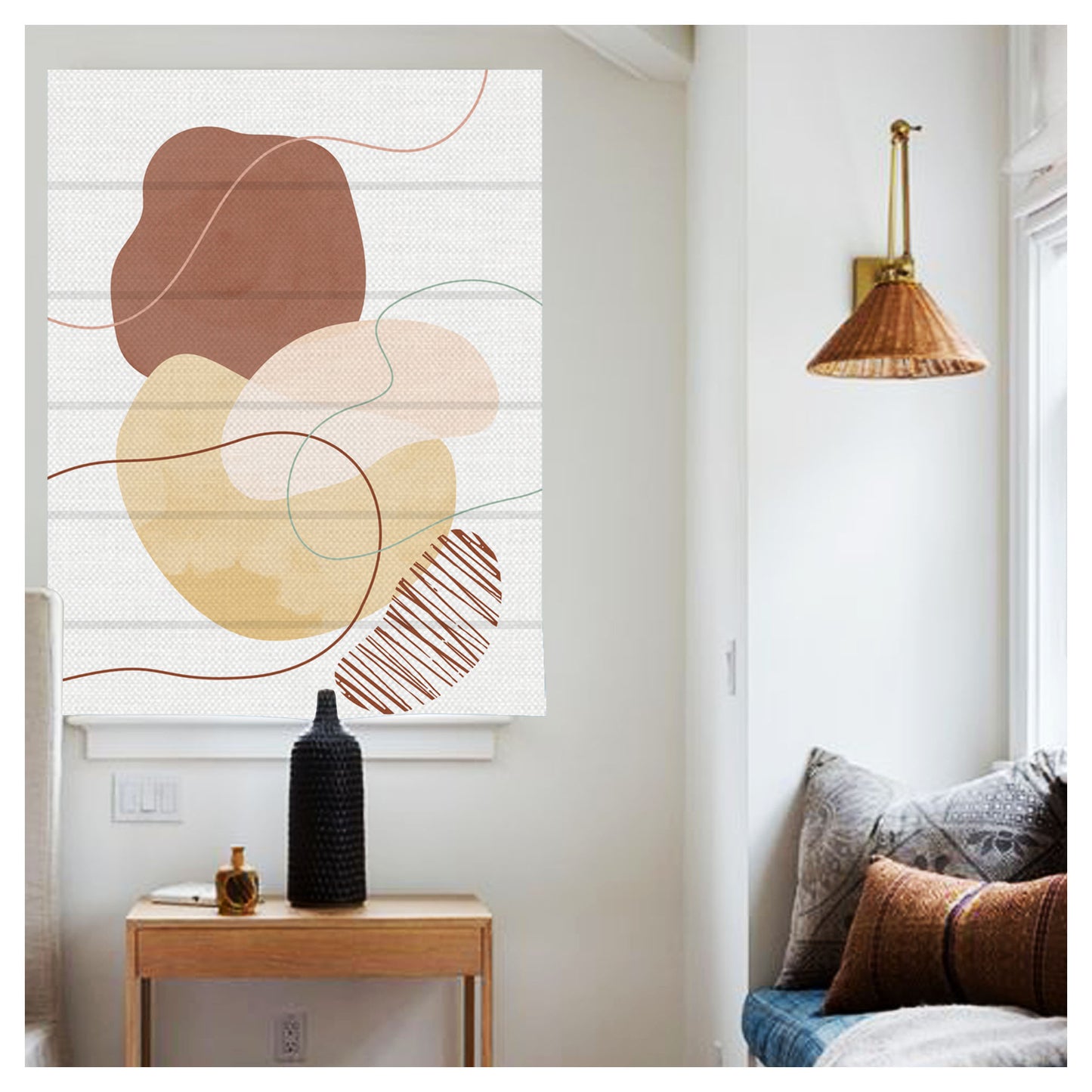 Boho Abstract Water Color Print Roman Shade