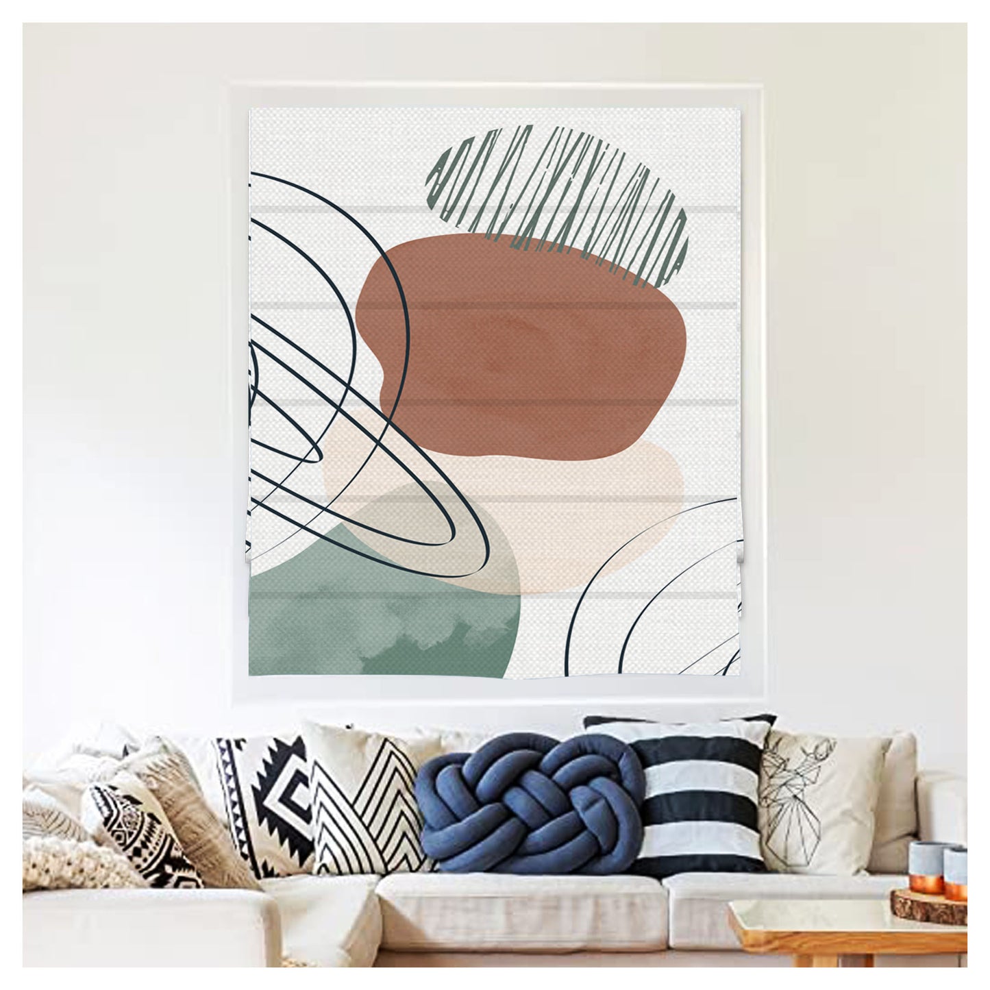 Boho Abstract Water Color Print Roman Shade
