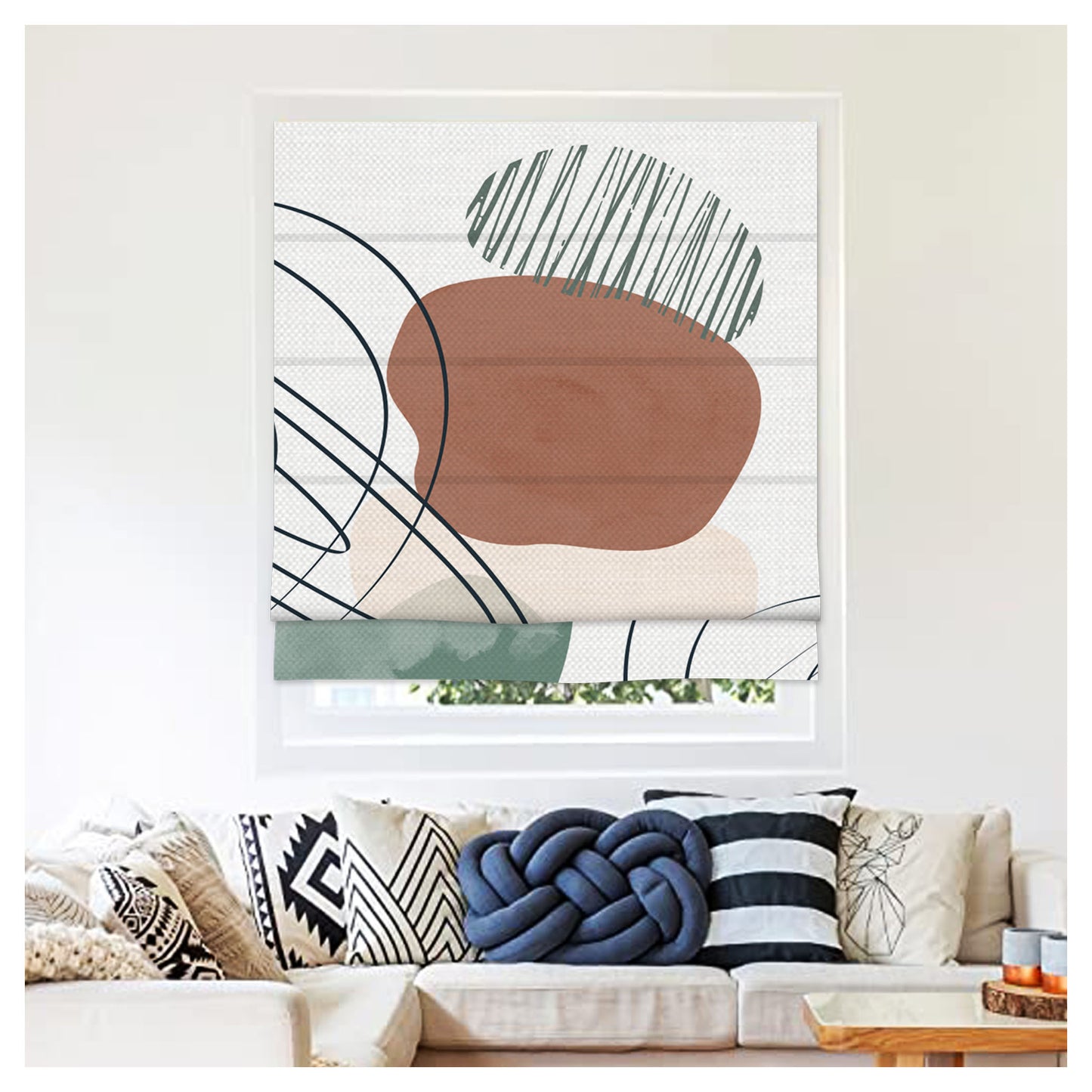 Boho Abstract Water Color Print Roman Shade