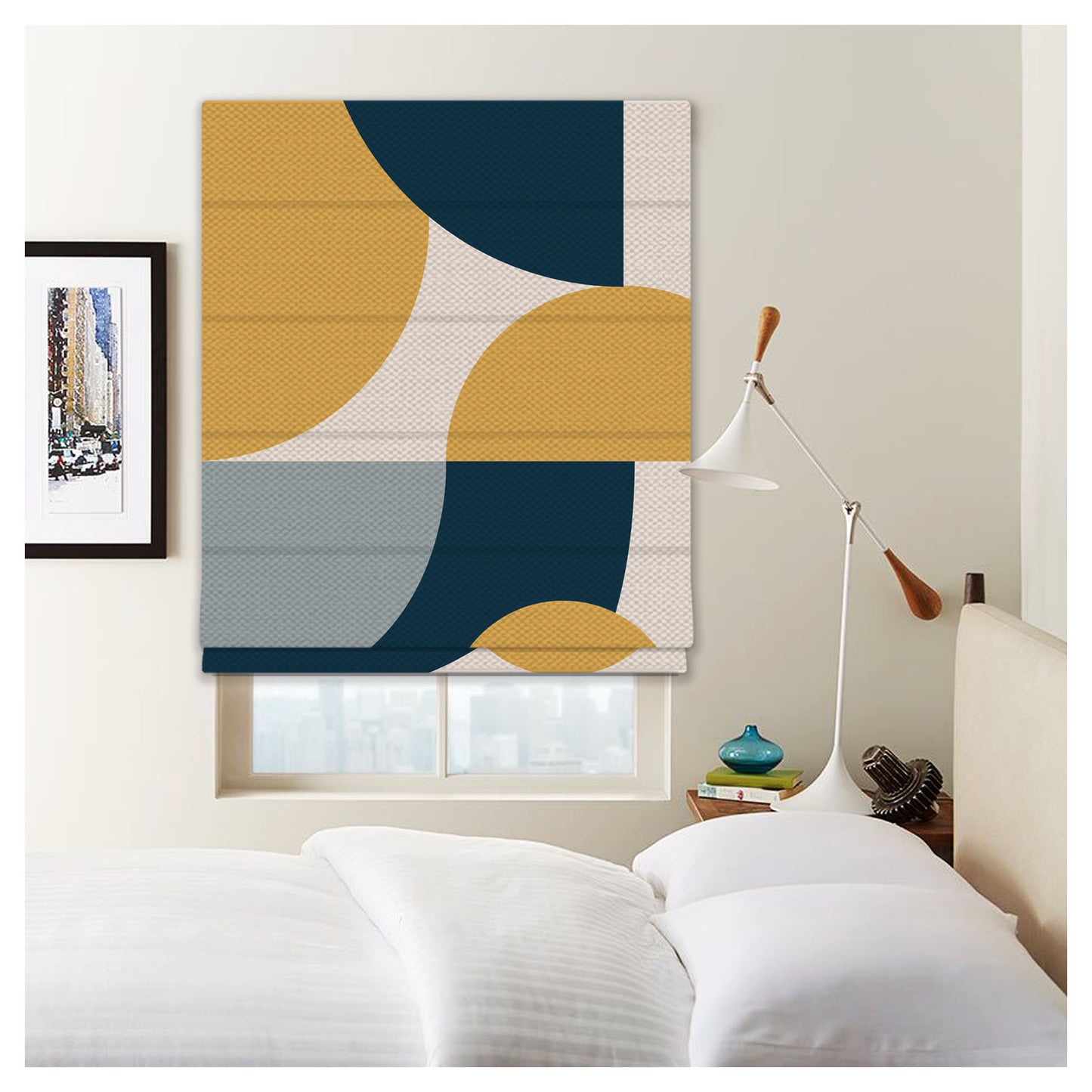 Collage Geometric Bauhaus Style Pattern Print Window Roman Shade
