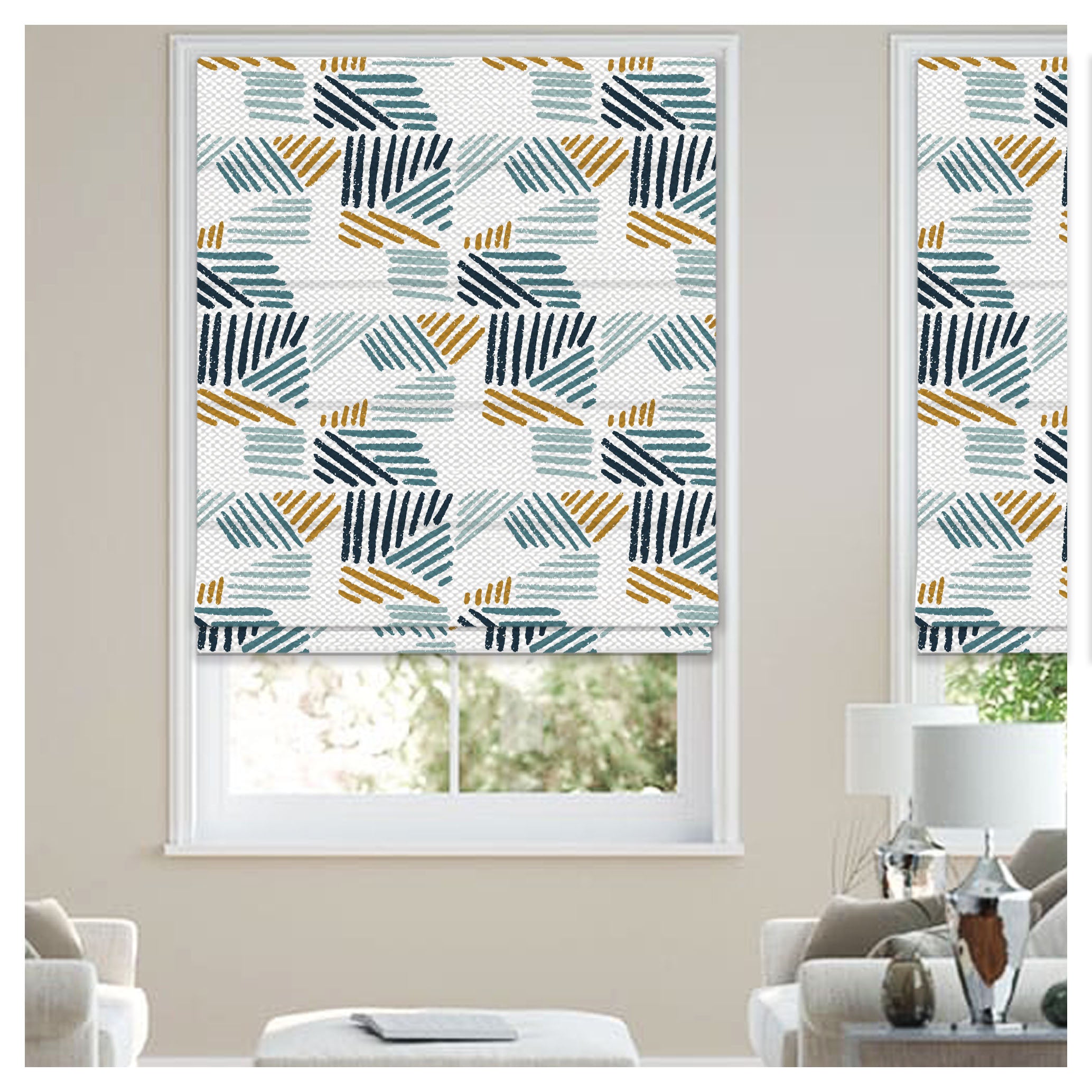 Shaded Pattern Window Organic Flat Abstract Element Pattern Print Window Roman Shade – Art Shades