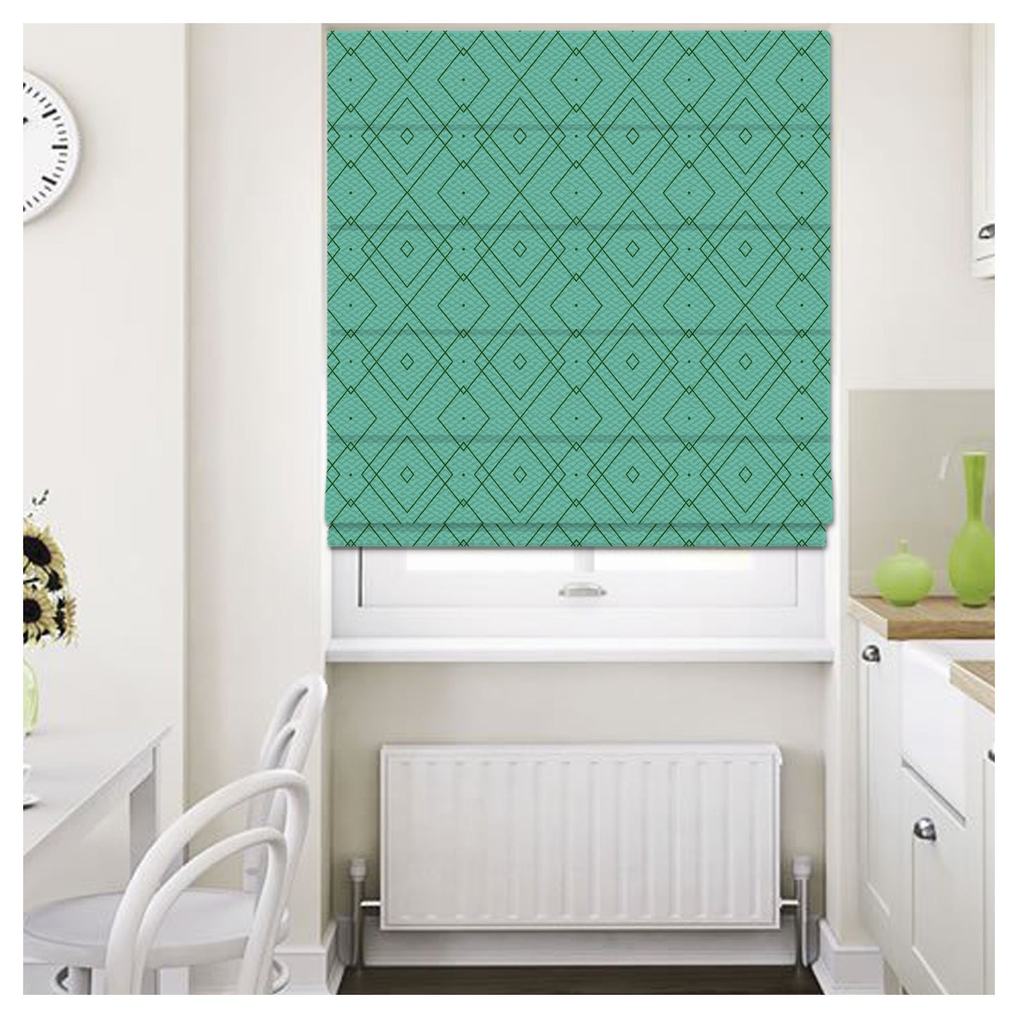 Mid Century Geometric Jade Green Window Roman Shade