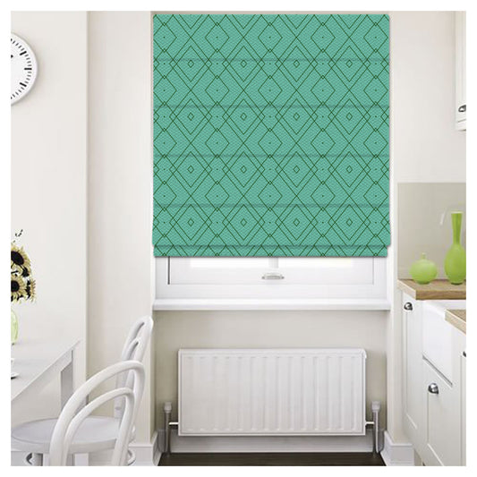 Mid Century Geometric Jade Green Window Roman Shade
