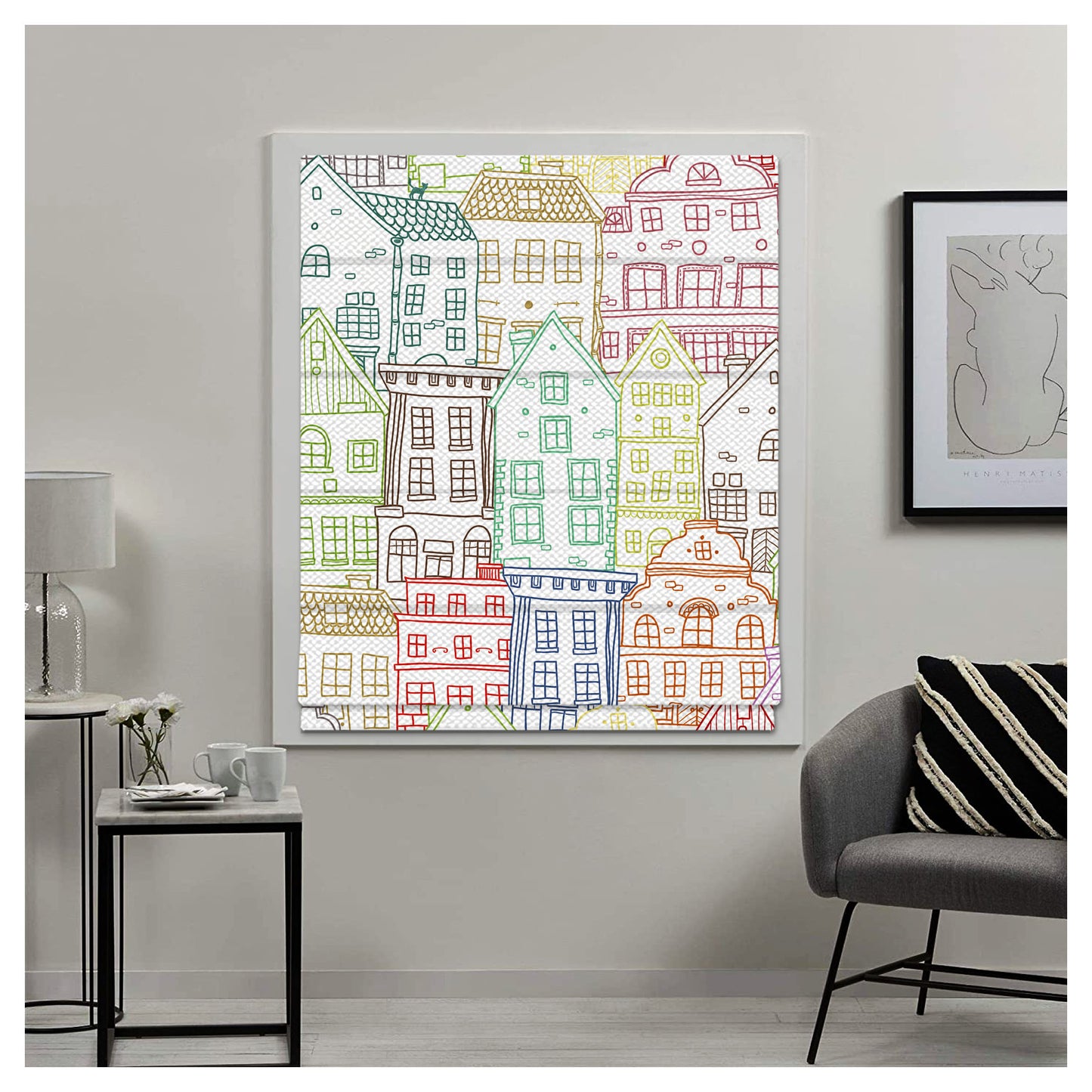 Nursery Doodle Houses Window Roman Shade