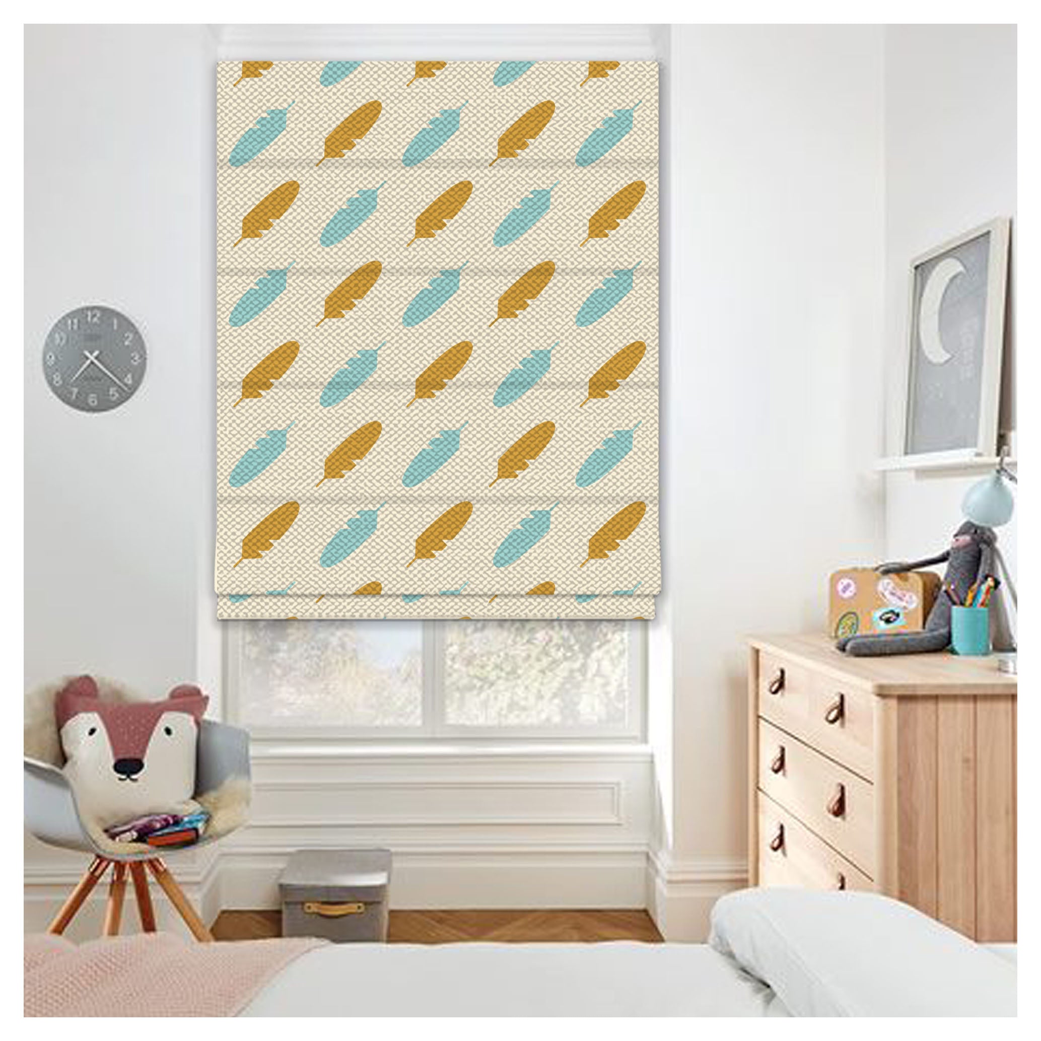 Boho Feather Nursery Pattern Print Window Roman Shade – Art Shades