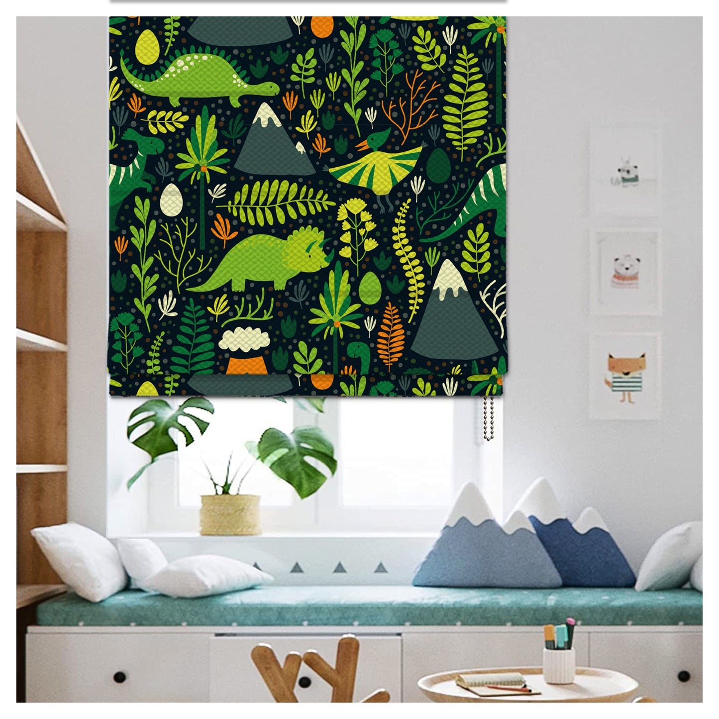 Dinosaur Nursery Pattern Print Window Roman Shade