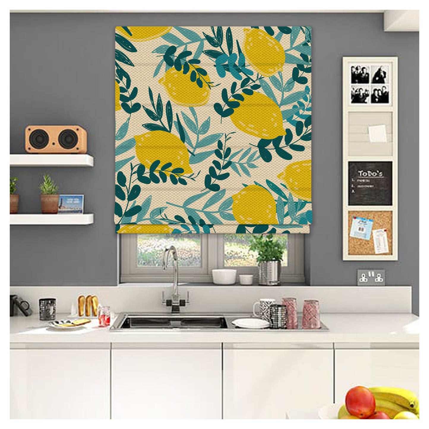 Lemon Pattern Print Window Roman Shade