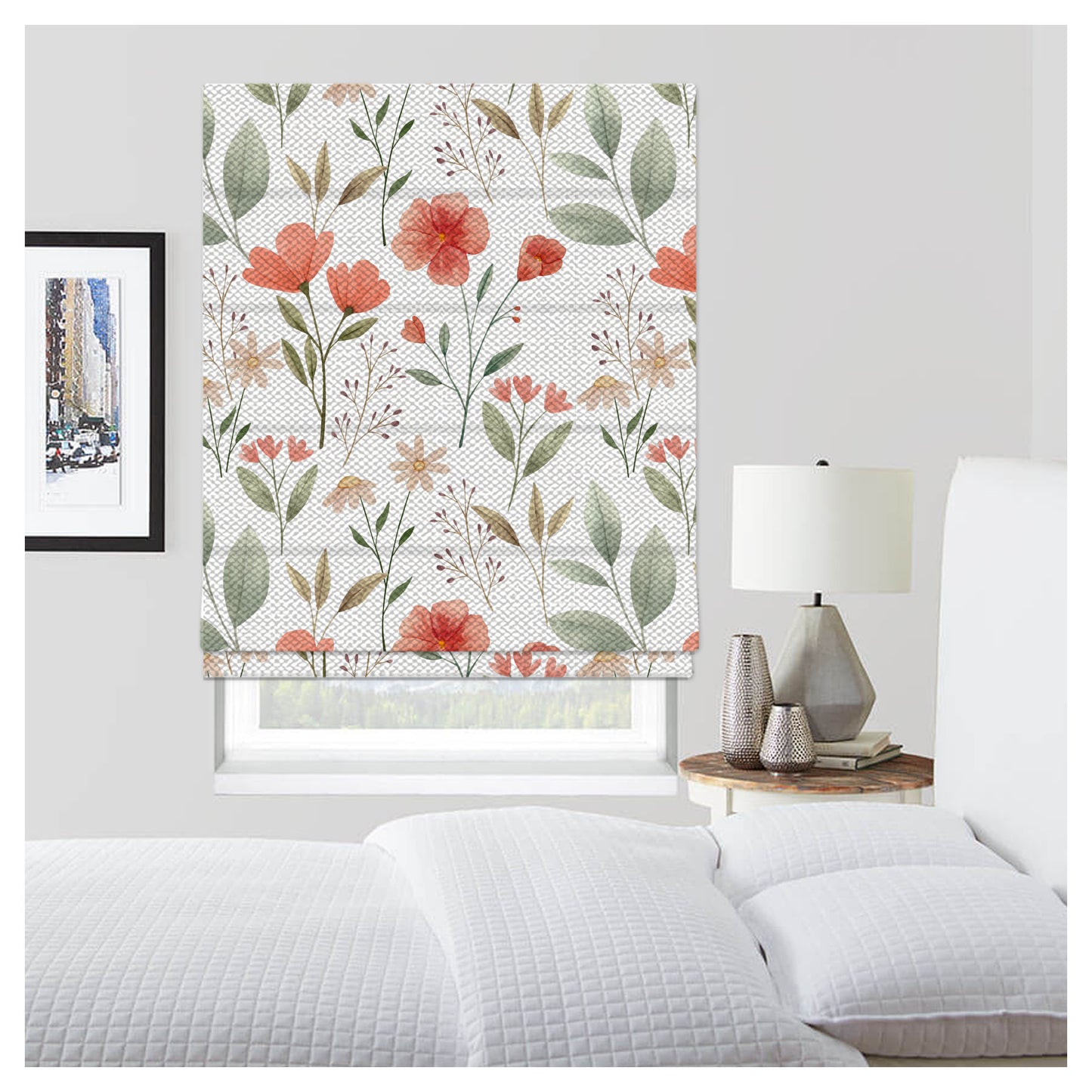 Hand Painted Watercolor Botanical Pattern Print Window Roman Shade