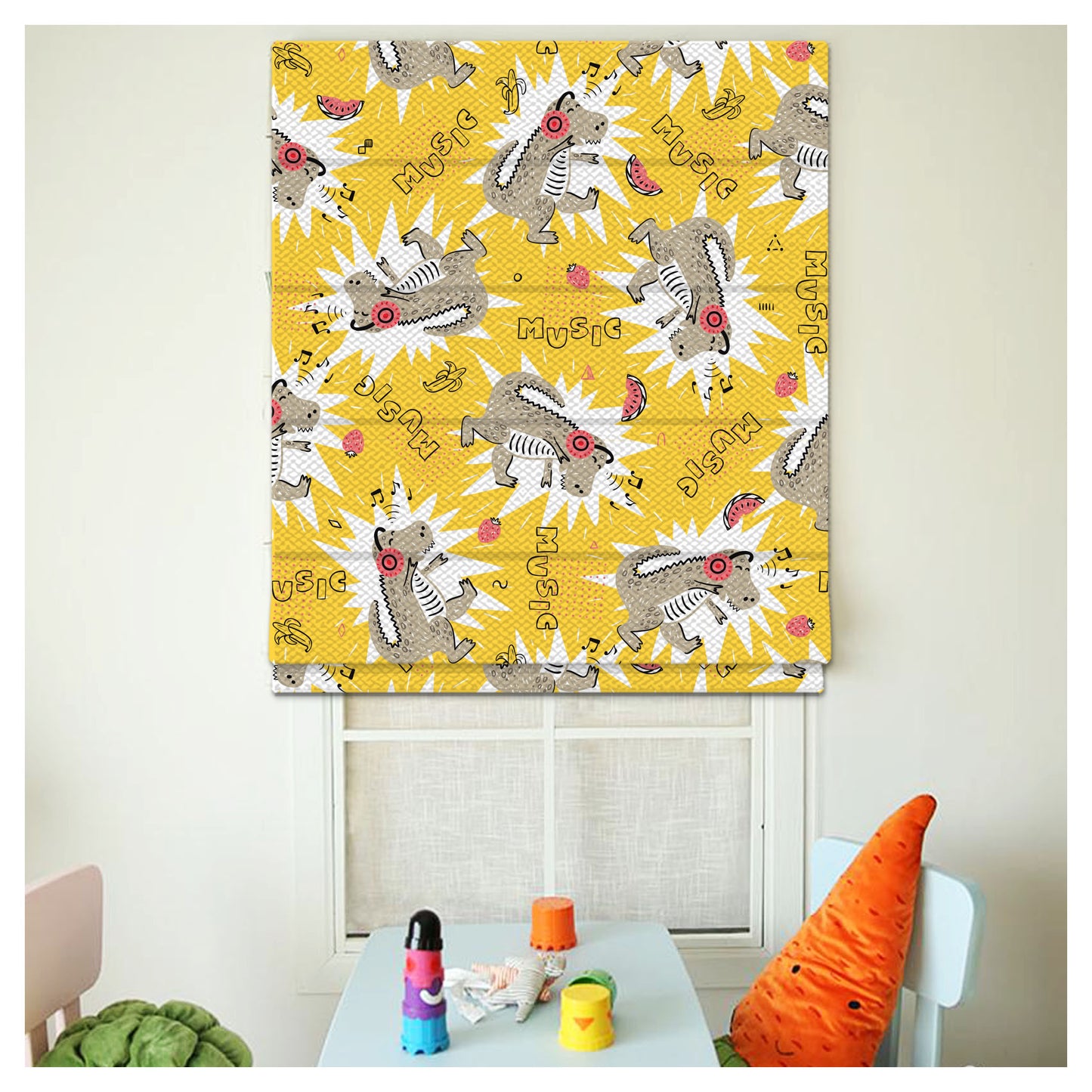 Dinosaur Nursery Pattern Print Window Roman Shade