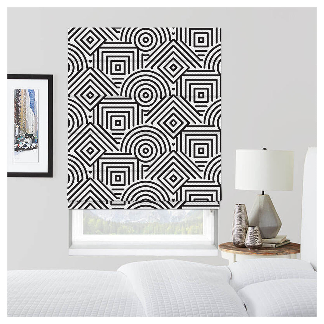 Black And White Abstract Pattern Print Window Roman Shade