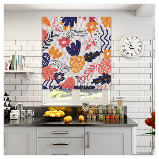 Hand Drawn Abstract Organic Shapes Pattern Print Window Roman Shade