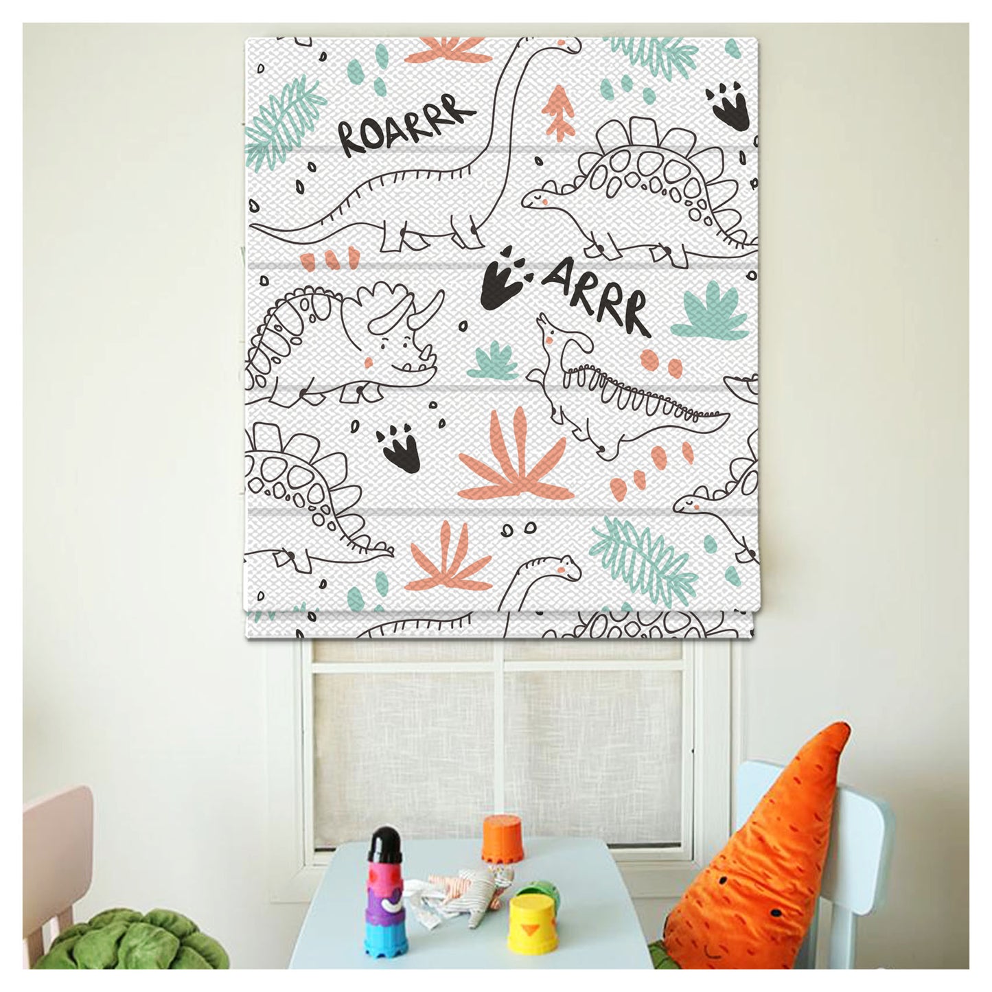 Dinosaur Nursery Pattern Print Window Roman Shade