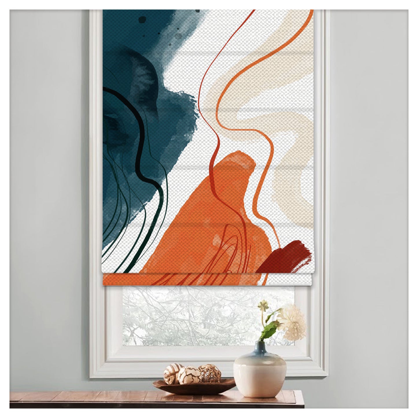 Hand Draw Abstract Pattern Print Window Roman Shade