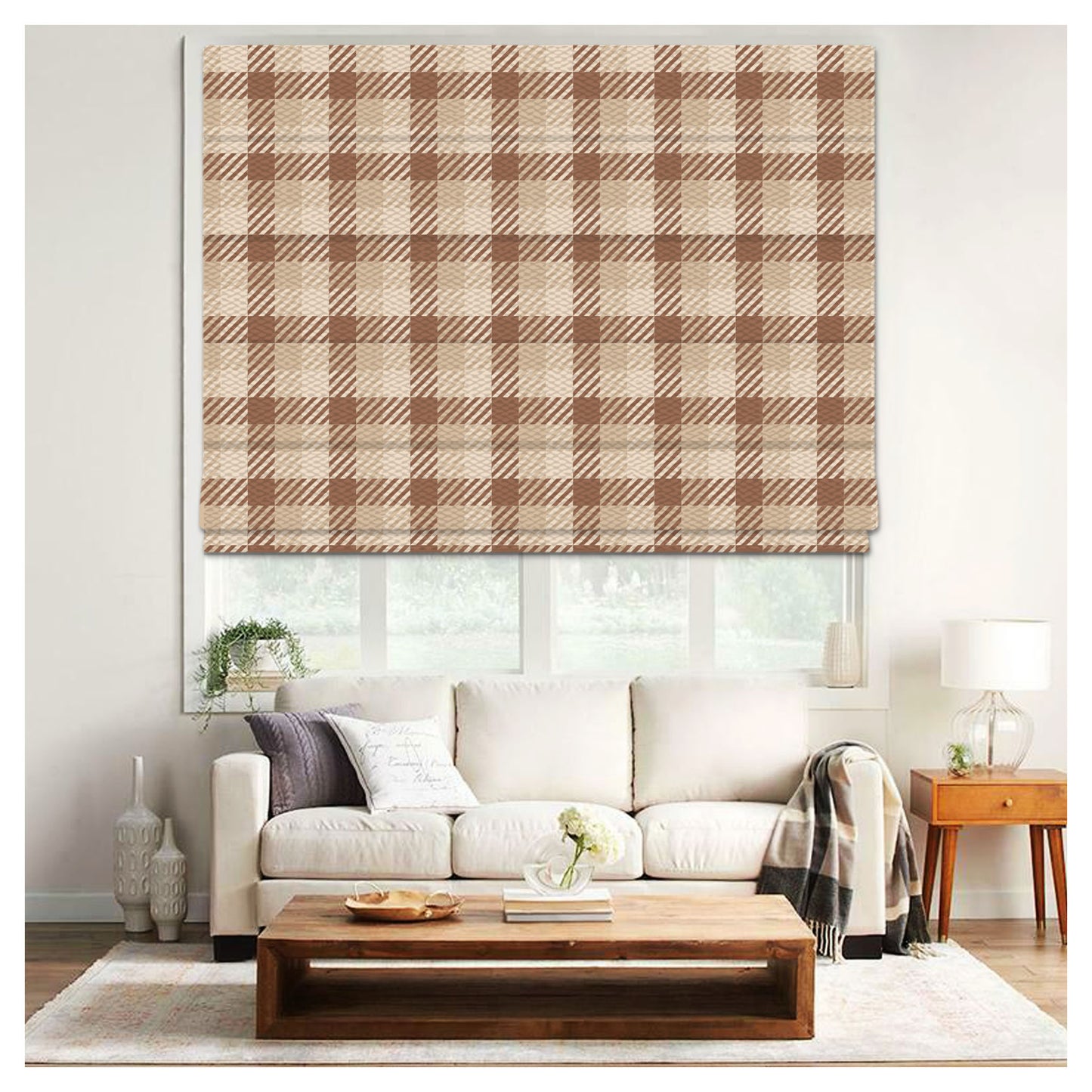 Elegant Tartan Pattern Print Window Roman Shade