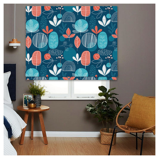 Hand Drawn Abstract Leaves Pattern Print Window Roman Shade