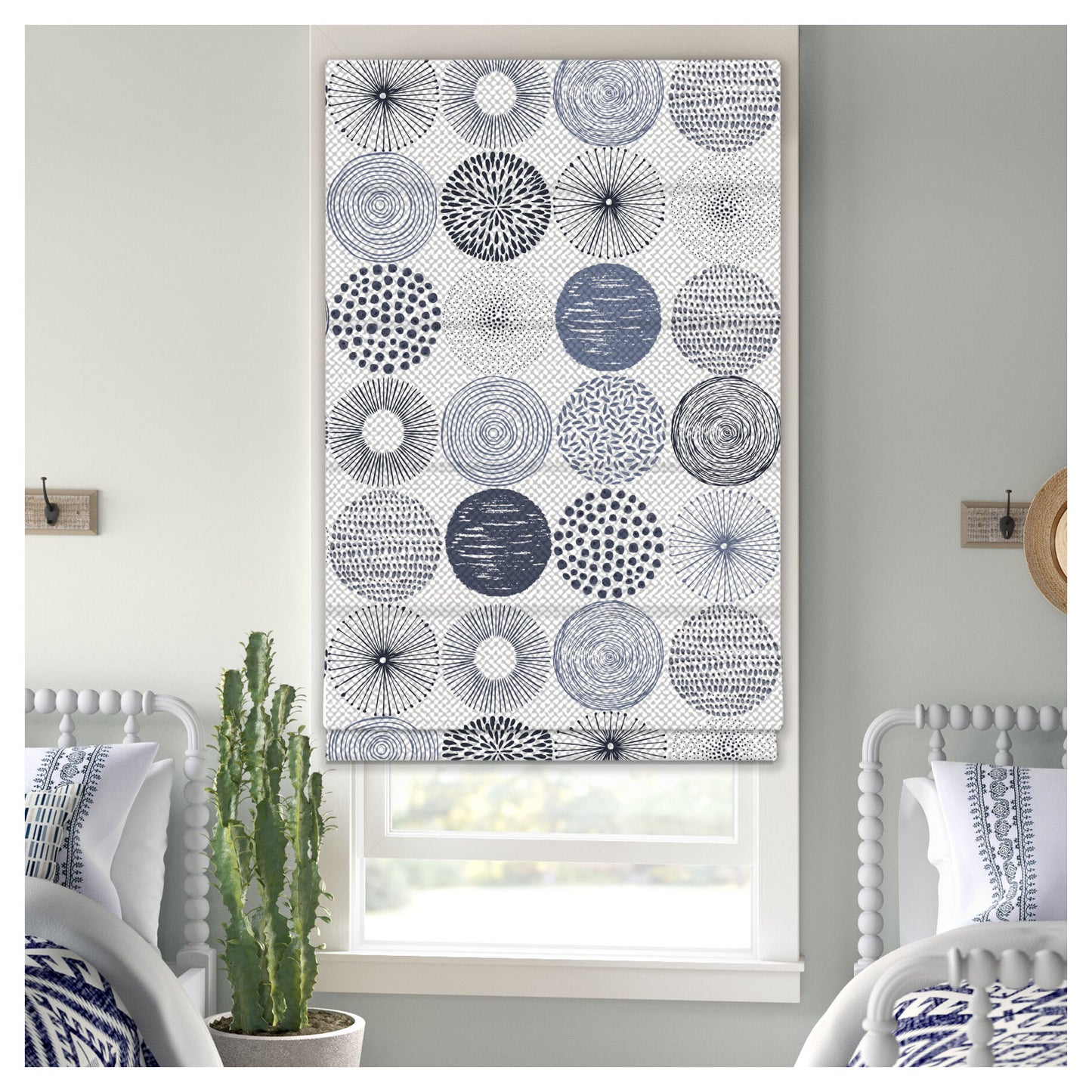 Japanese Geometric Circle Pattern Window Roman Shade