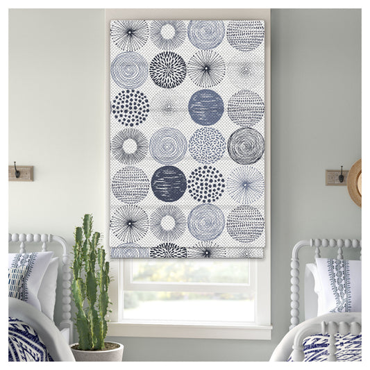 Japanese Geometric Circle Pattern Window Roman Shade